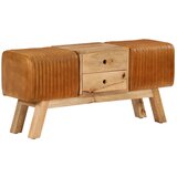 vidaXL Telovadna klop rjava 107 cm pravo kozje usnje trden mangov les | Shoptok.si