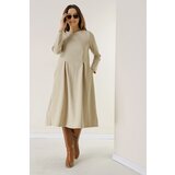 By Saygı Double Pleated Pocket Imported Knitted Crepe Dress Cene