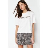 Trendyol White-Multi Color 100% Cotton Leopard Tshirt-Shorts Knitted Pajamas Set Cene
