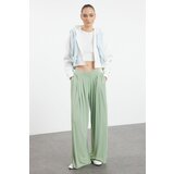 Trendyol mint modal soft fabric wide leg pleated knitted trousers Cene