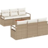 vidaXL 7-delni vrtni kavč set s blazinami bež poli ratan akacija | Shoptok.si