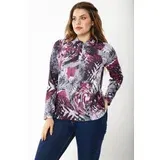 Şans Women's Plus Size Burgundy Front Button Zipper Long Sleeve Patterned Blouse