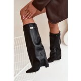 Boto Women's Heeled Boots With Folded Shaft And Gold Detail Black Diorna | Shoptok.si