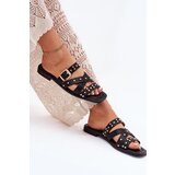 Boto Embellished Women's Slide Sandals On Flat Heel With Straps And Buckle Black Manitte | shoptok.hr