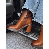 DStreet Botki damskie STYLOBOOT na grubym obcasie kamelowe | Shoptok.si