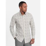 Ombre Men's SLIM FIT shirt in floral pattern - beige | shoptok.hr