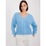Fashion Hunters Light blue women's sweater with cuffs Cene