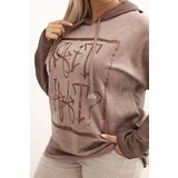 Kesi Włoski Women's Plus Size hoodie with print, pre-washed, brown | ePonuda.com