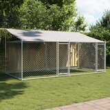 vidaXL pasji boks s streho in vrati siv 4x2x2 m pocinkano jeklo | Shoptok.si