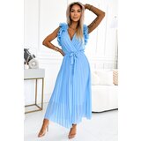 numoco basic Pleated chiffon midi dress with a neckline and delicate ruffles Numoco | Shoptok.si