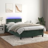 vidaXL Box spring postelja z vzmetnico LED tem. zelena 120x200cm žamet Cene