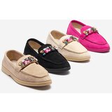 Resti Eco suede light brown women's moccasins with decorative crystals Nellens- Footwear | Shoptok.si