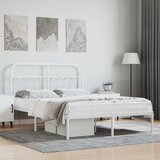 vidaXL Kovinski posteljni okvir z vzglavjem bel 135x190 cm Cene