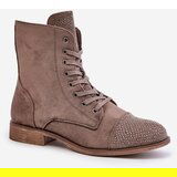 Boto PS1 Decorated ankle boots on flat heels eco suede insulated brown Ellieo | Eponuda.ba