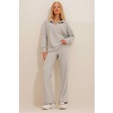 Trend Alaçatı Stili Women's Gray Polo Neck Top and Palazzo Trousers Knitwear Bottom and Top Set Cene