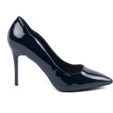 Shelvt Navy blue patent pumps with a stiletto heel Cene