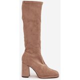 Boto Women's Boots with Stitching on Block Heel Beige Brivana | Shoptok.si