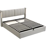 Lumor Postelja s predalom iz umetnega usnja – 140x200 cm – z USB, LED in nastavljivim vzglavjem – siva, (22151089) | Shoptok.si