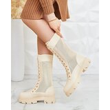 Resti Women's openwork cream lace-up boots Buhomias | shoptok.hr