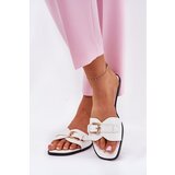 Boto Flat Women's Sandals With Golden Buckle White Esiobb | Shoptok.si