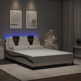 Maison Chic Posteljni okvir - Dvoposteljna postelja - Zakonska postelja z LED lučkami belo črn 120x200 cm umetno usnje, (21696896) | Shoptok.si