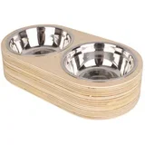 set od 2 metalne posude u svijetlom drvenom postolju Pet, širine 18 cm
