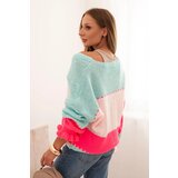Kesi Włoski Women's striped sweater with buttons light pink + mint | Shoptok.si