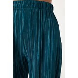 Happiness İstanbul Women's Dark Green Pleated Sleeveless Knitted Blouse Palazzo Pants Set | Eponuda.ba