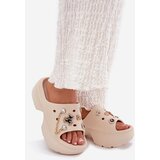 Boto Ladies Foam Slippers On Massive Platform With Golden Pins Beige Ivoriel | Shoptok.si