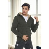 Dewberry 14455 Furry Hooded Mens Sports Slim Fit Cardigan-Khaki | Shoptok.si