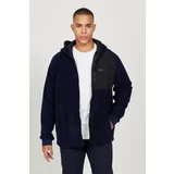 AC&Co / Altınyıldız Classics Men's Navy Blue Oversize Wide Fit Hooded Sherpa Fleece Sweatshirt Jacket