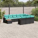  Vrtna garnitura - 11-dijelni set vrtnih sofa od poliratana s jastucima crni - Crna 2x corner+6x centre+2x sofa+1x garden+12x bac | shoptok.hr