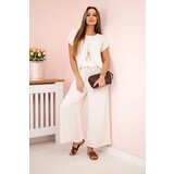 Kesi Włoski Viscose set pleated blouse + trousers beige | Shoptok.si