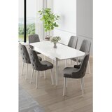 Hanah home trpezarijski set Nola, sto na razvlačenje i 6 stolica, bela ploča, siva tkanina Babyface | Eponuda.com