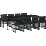 vidaXL 9-dijelni vrtni blagovaonski set s jastucima crni od poliratana | shoptok.hr