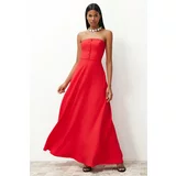 Trendyol Red Buttoned Woven Long Evening Dress