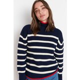 Trendyol Navy Blue Oversize Color Block Knitwear Sweater Cene