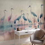  Foto tapeta - Birds by the lake - herons painted in watercolour in delicate grey and pink colours 196x140 Samoljepljiva | shoptok.hr