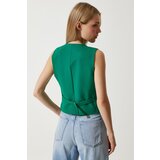  Women's Green Fitted Short Woven Vest | Shoptok.si
