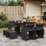  9-dijelni vrtni blagovaonski set s jastucima crni od poliratana | shoptok.hr