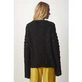  Women's Black Diamond Patterned Openwork Knitwear Sweater | Shoptok.si
