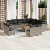 vidaXL 14-dijelni set vrtnih sofa od poliratana s jastucima sivi Cijene