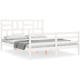  The Living Store Posteljni okvir z vzglavjem bel trden les - Posteljni Okvir, (21449060) | Shoptok.si