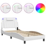 Maison Chic Posteljni okvir - Enojna postelja - Postelja za odrasle z LED lučkami bel 90x200 cm umetno usnje, (21696144) Cene
