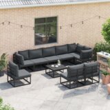 vidaXL Sjedeća garnitura za vrt 9 pcs Crna 353 x 353 x 71 cm Aluminij | shoptok.hr