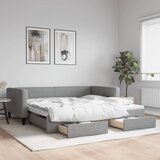 vidaXL Izvlečna dnevna postelja s predali svetlo siva 100x200 cm blago Cene
