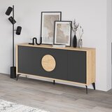 Marckeric Črna/v naravni barvi nizka komoda v hrastovem dekorju 180x82 cm Vae – | Shoptok.si