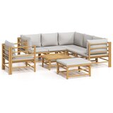 Maison Chic Seti vrtnega pohištva - Vrtna garnitura - Vrtni pohištvo set 8-delna svetlo sive blazine bambus, (21800906) | Shoptok.si