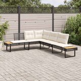 vidaXL Kutna vrtna sofa s jastucima crna od poliratana i drva bagrema | shoptok.hr
