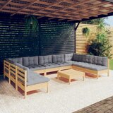 The Living Store Vrtna sedežna garnitura 10-delna s sivimi blazinami borovina - Vrtna Sedežna Garnitura, (21427349) | Shoptok.si